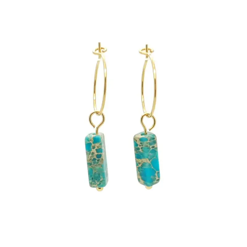 Oorbellen RVS - Natuursteen turquoise goud