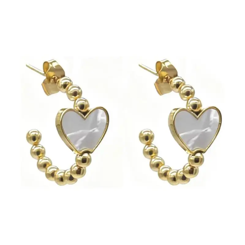 Oorbellen RVS - Oorsteker parelmoer hart goud