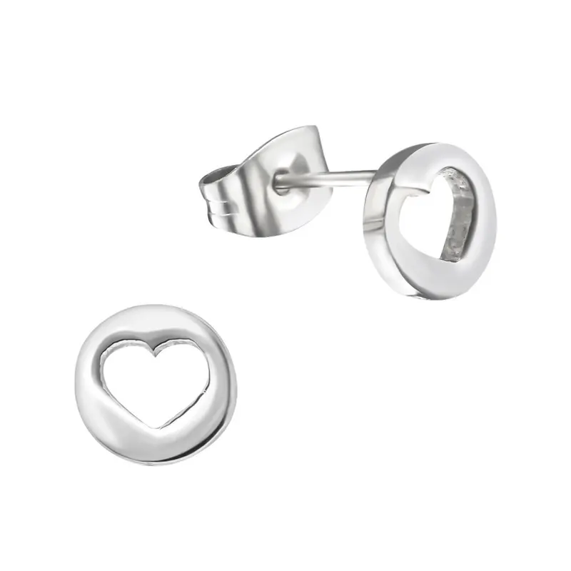 Oorbellen RVS - Open hart zilver