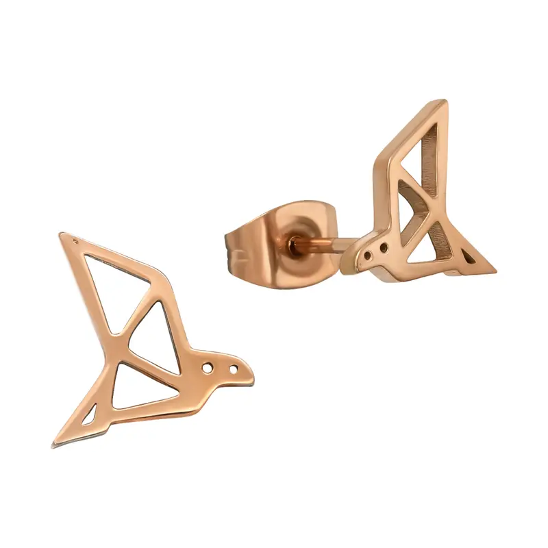 Oorbellen RVS - Origamivogel rose goud