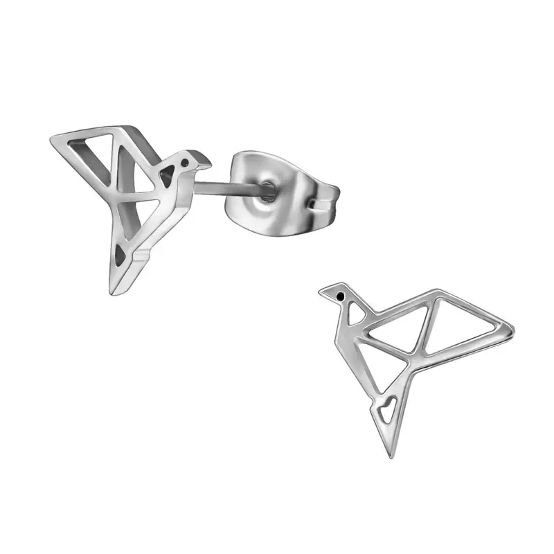 Oorbellen RVS - Origamivogel zilver