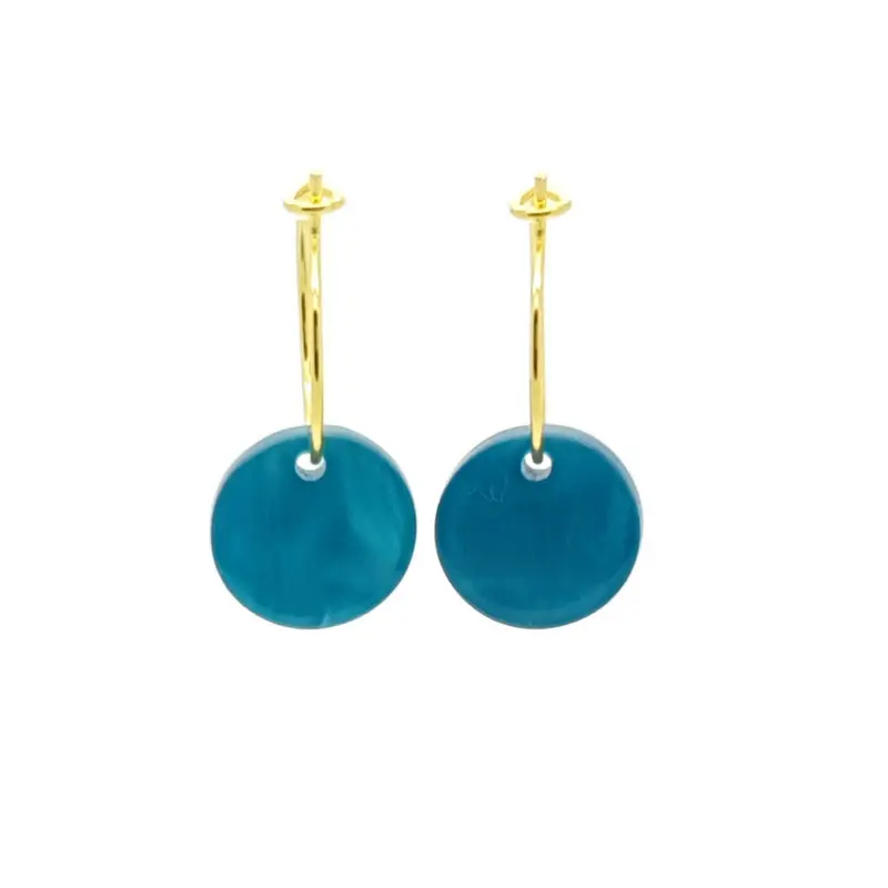 Oorbellen RVS - Rond aqua blauw goud