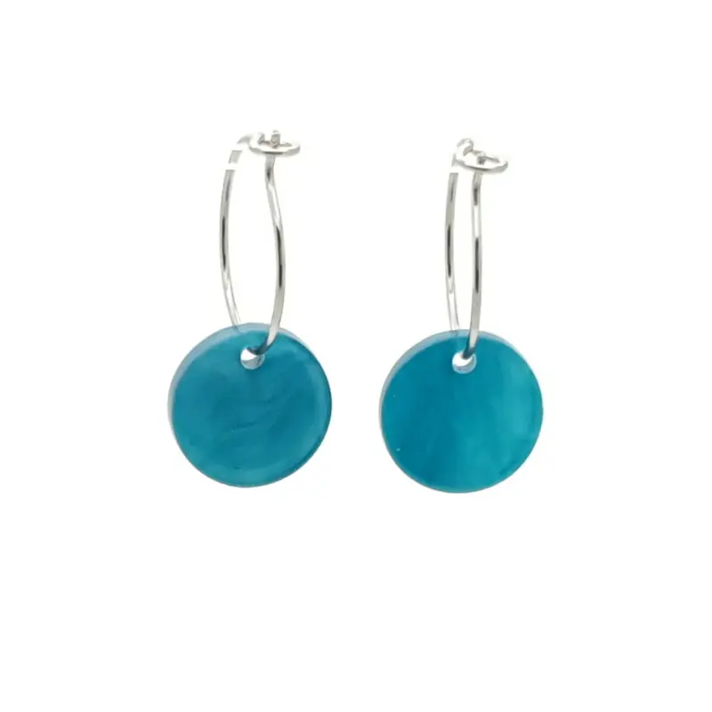 Oorbellen RVS - Rond aqua zilver