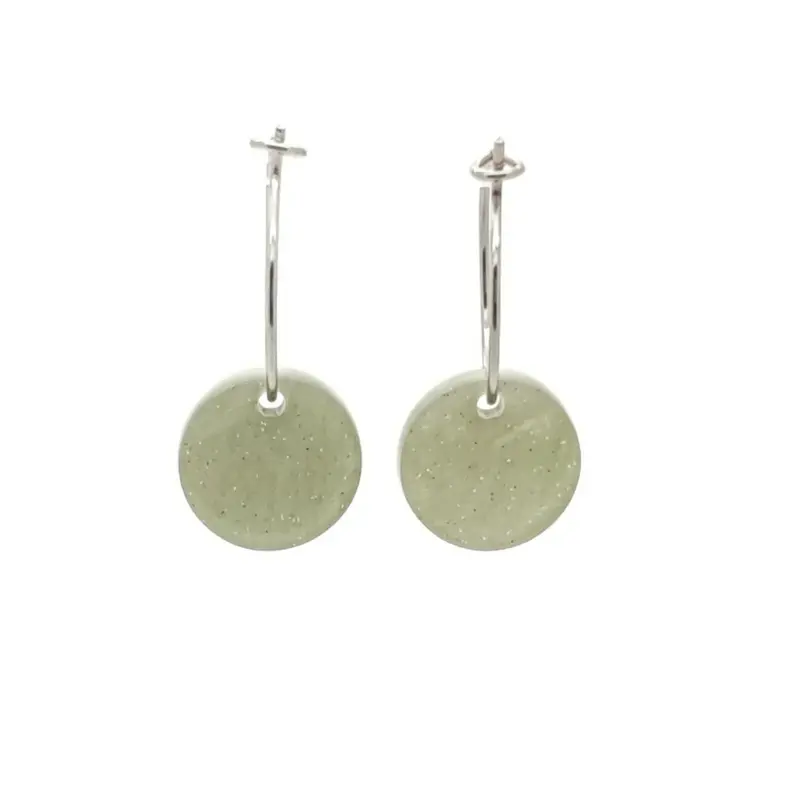 Oorbellen RVS - Rond as groen zilver