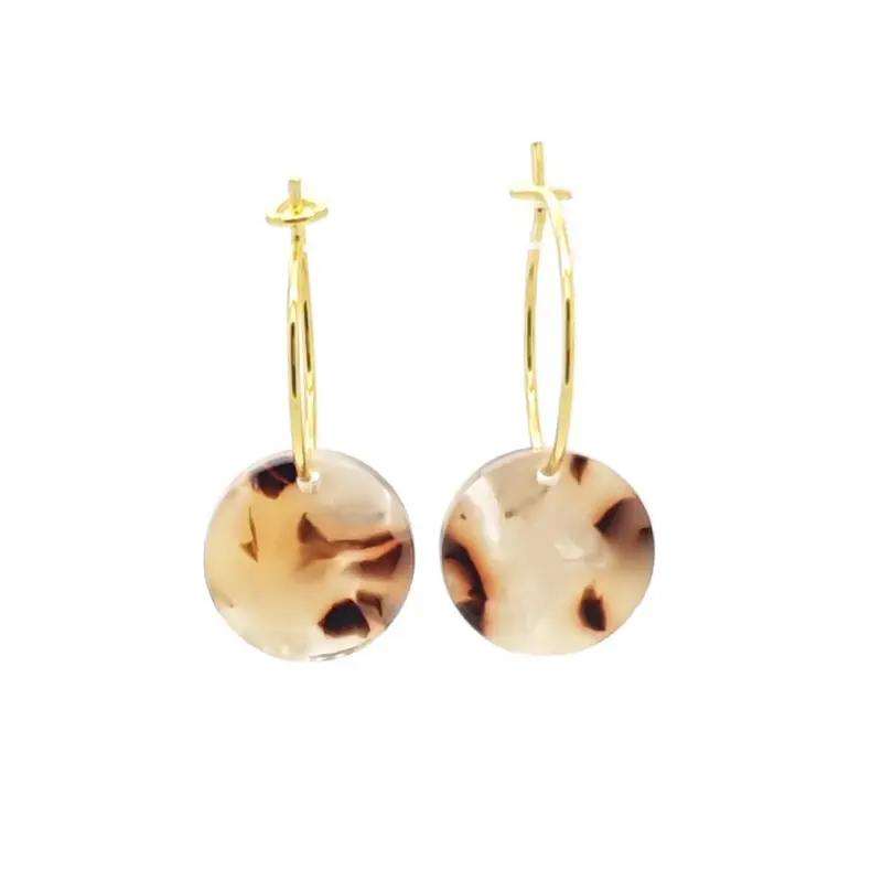 Oorbellen RVS - Rond beige bruin goud
