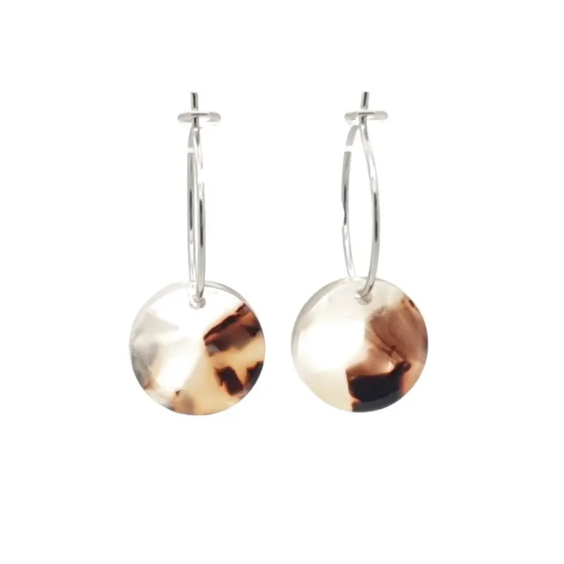 Oorbellen RVS - Rond beige bruin zilver