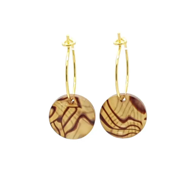 Oorbellen RVS - Rond beige parel goud