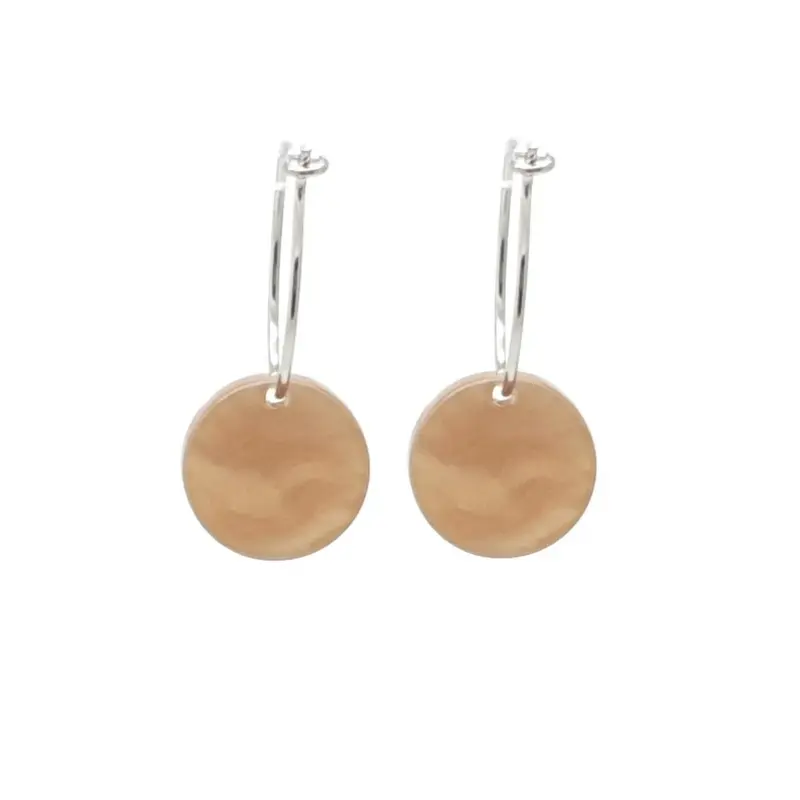 Oorbellen RVS - Rond beige zilver