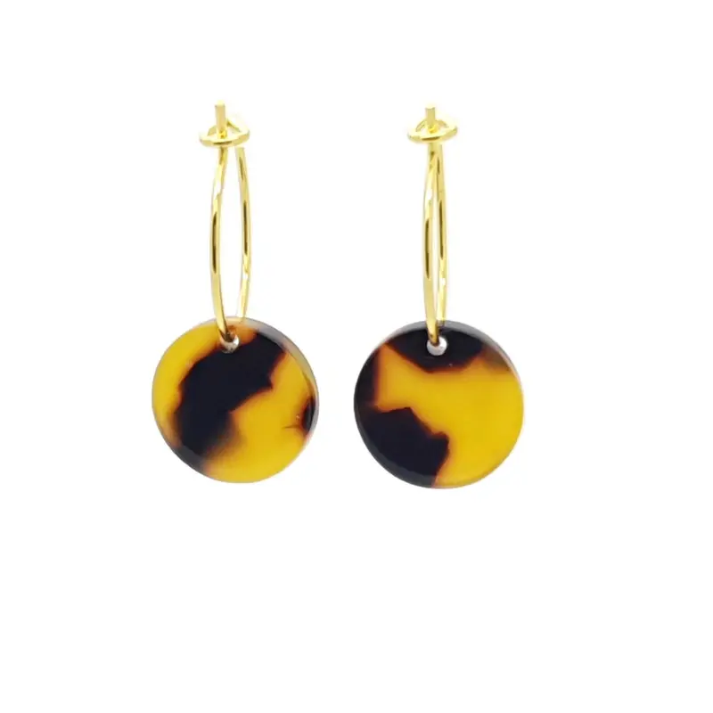 Oorbellen RVS - Rond cognac bruin goud