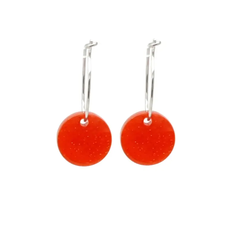 Oorbellen RVS - Rond coral zilver