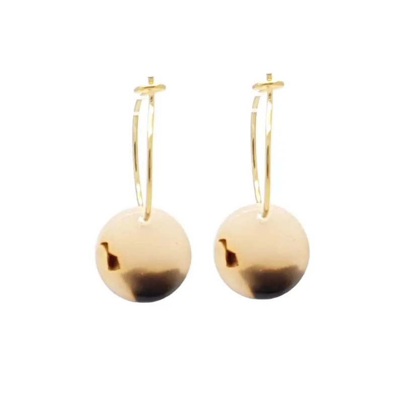 Oorbellen RVS - Rond creme zwart goud