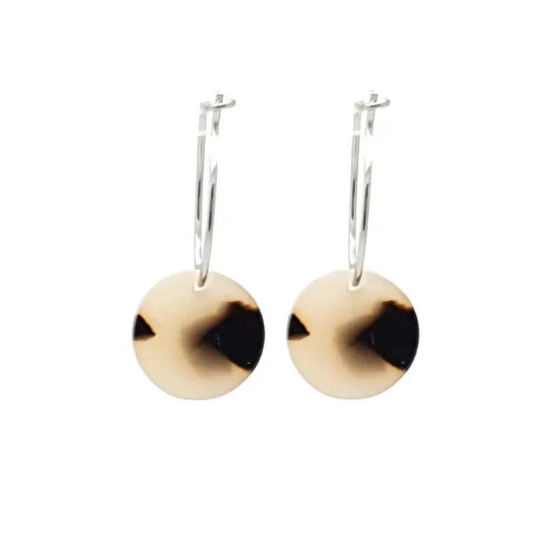Oorbellen RVS - Rond creme zwart zilver