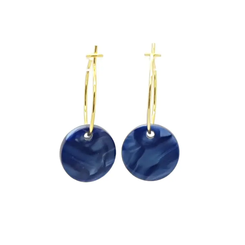 Oorbellen RVS - Rond donkerblauw goud