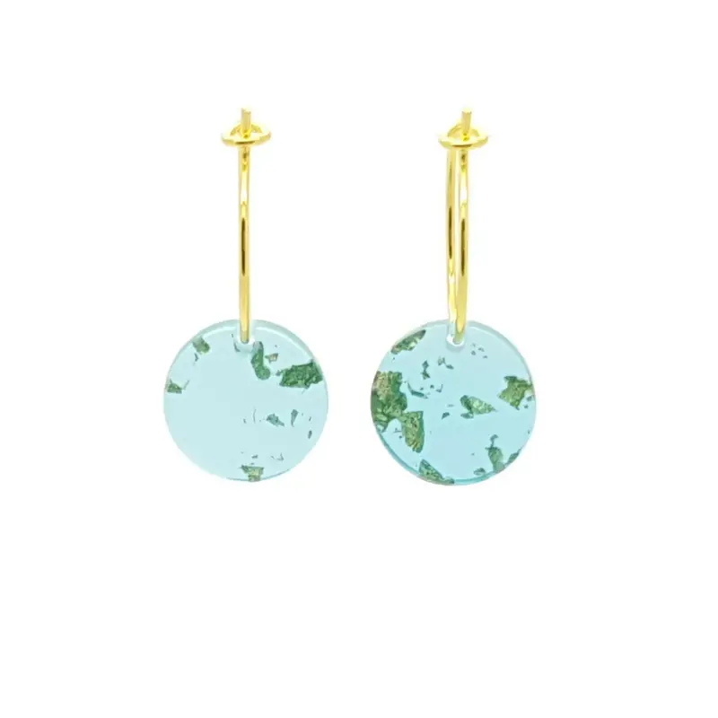 Oorbellen RVS - Rond lichtblauw-goud goud