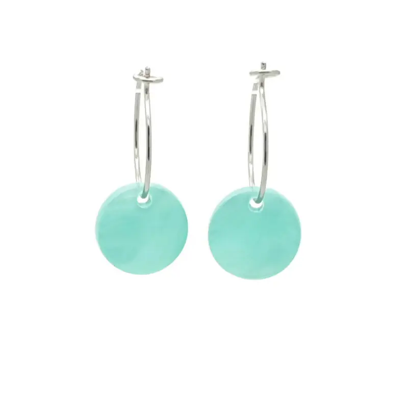 Oorbellen RVS - Rond mint groen zilver