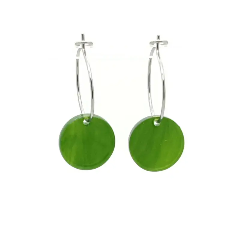 Oorbellen RVS - Rond mos groen zilver