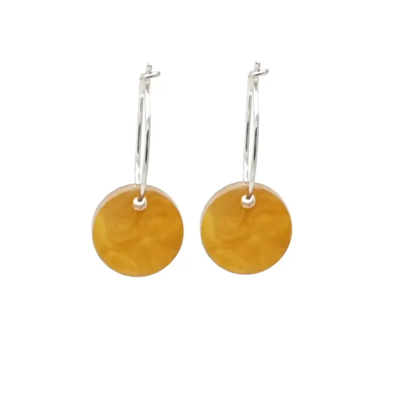 Oorbellen RVS - Rond mosterdgeel zilver