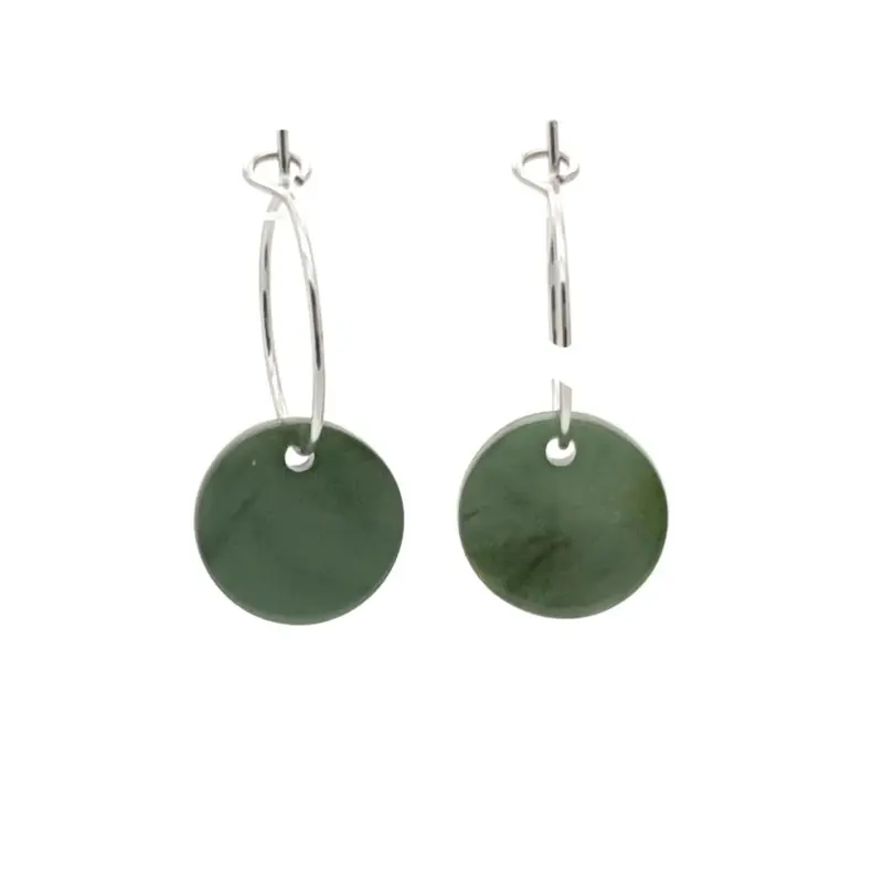Oorbellen RVS - Rond olijf groen zilver