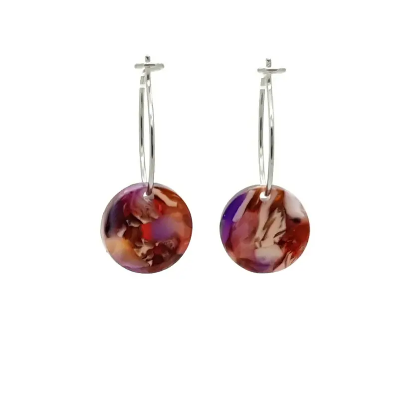 Oorbellen RVS - Rond paars rood zilver