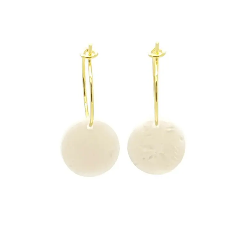 Oorbellen RVS - Rond parelmoer wit goud