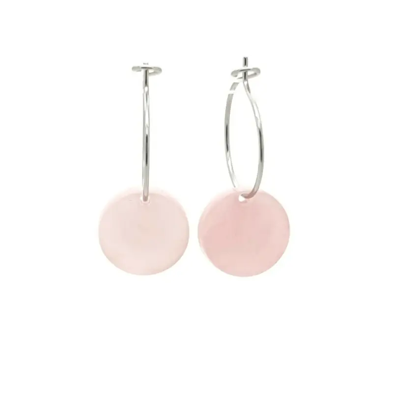 Oorbellen RVS - Rond poeder roze zilver