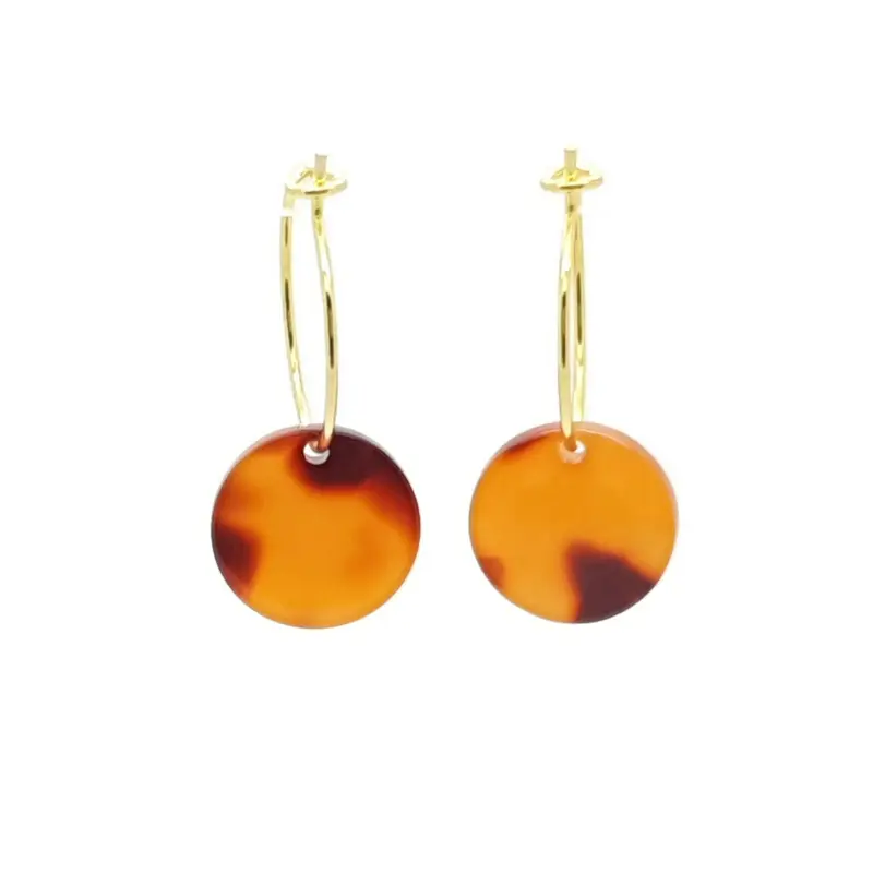 Oorbellen RVS - Rond rood bruin goud
