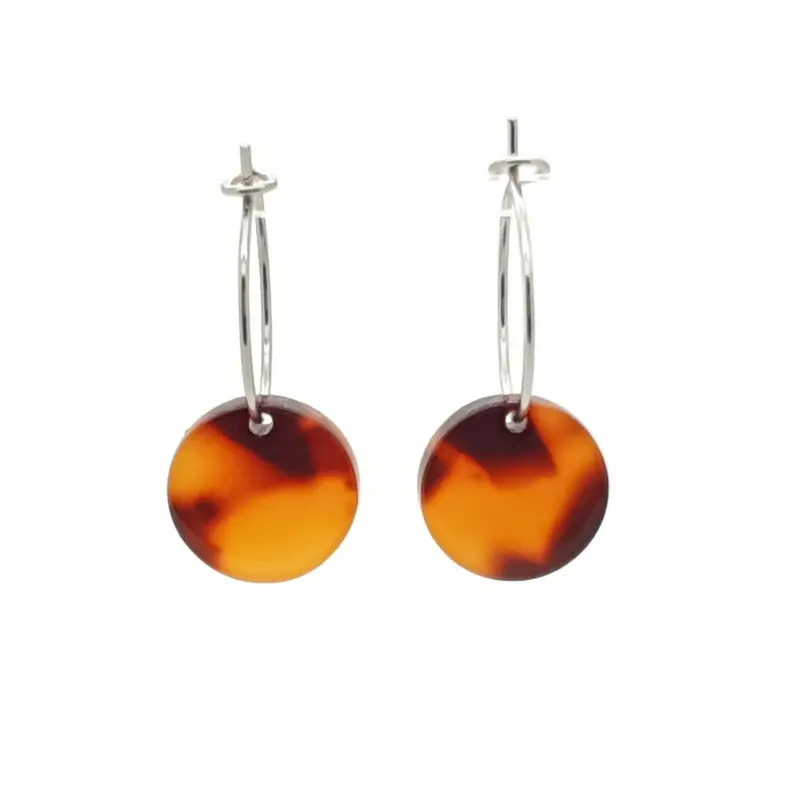Oorbellen RVS - Rond rood bruin zilver