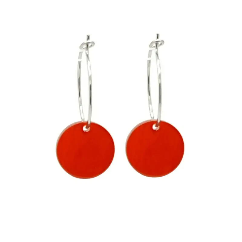 Oorbellen RVS - Rond rood zilver