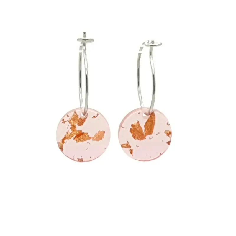 Oorbellen RVS - Rond roze-goud zilver