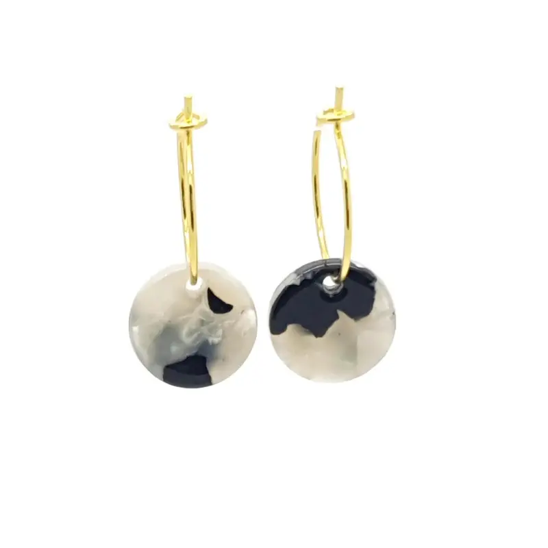 Oorbellen RVS - Rond zwart wit goud