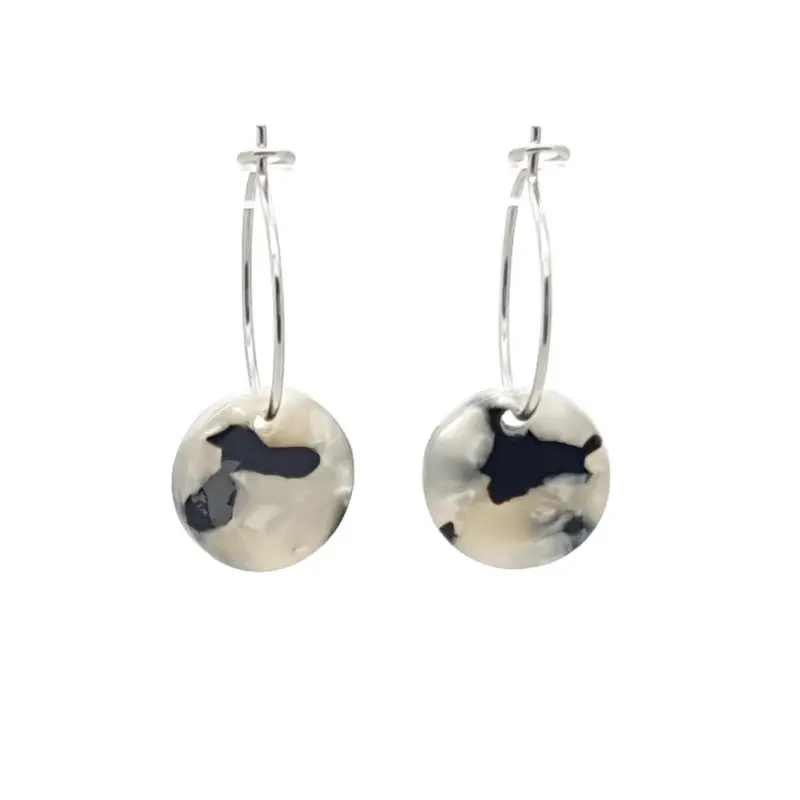 Oorbellen RVS - Rond zwart wit zilver