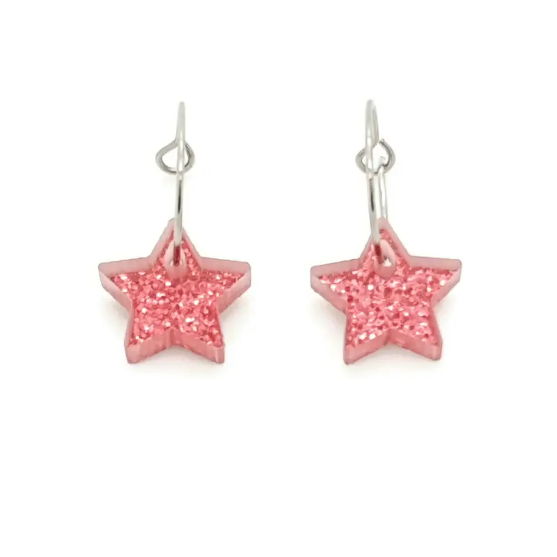 Oorbellen RVS - Ster roze zilver
