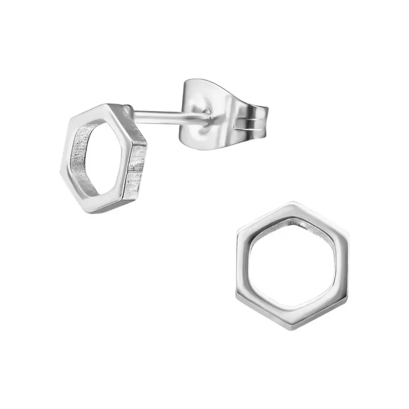 Oorbellen RVS - Zeshoek zilver