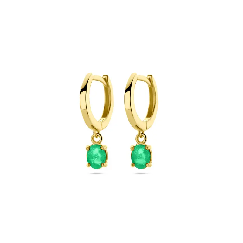 Oorbellen smaragd 19 mm 14K geelgoud
