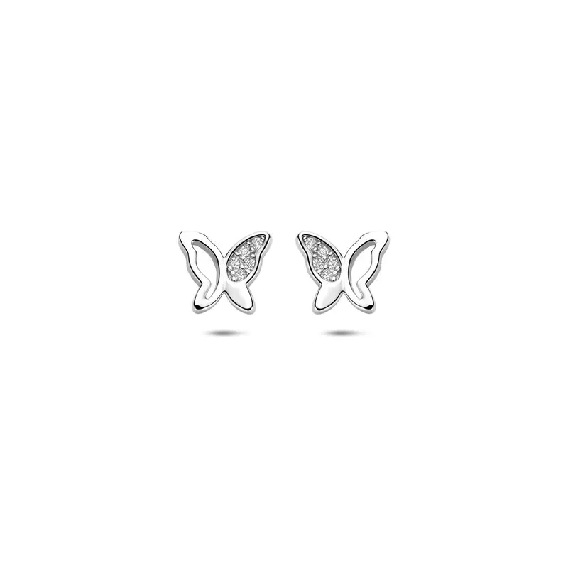 Oorbellen vlinder zirkonia 6,5 mm zilver