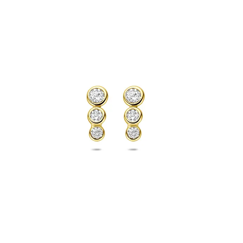 Oorbellen zirkonia 9 mm 9K geelgoud