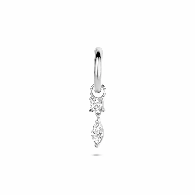 Oorbellen zirkonia per stuk 16 mm zilver