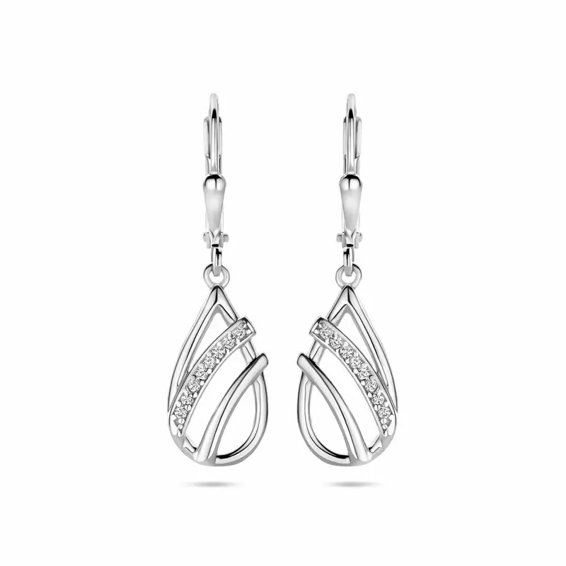 oorhangers druppel zirkonia brisur haak 33 mm zilver gerhodineerd