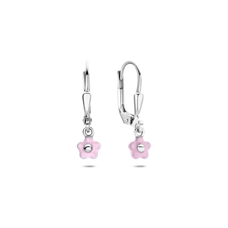 Oorhangers emaille bloem brisur haak zilver gerhodineerd 20,5 mm – 1343651