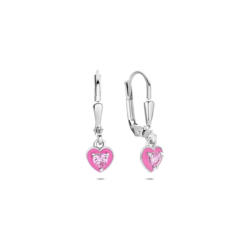 Oorhangers emaille hart brisur haak zirkonia zilver gerhodineerd 20 mm – 1343652