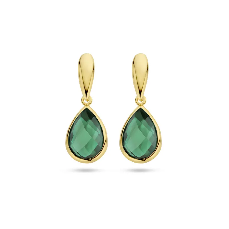Oorhangers groen agaat 9K geelgoud 20 mm