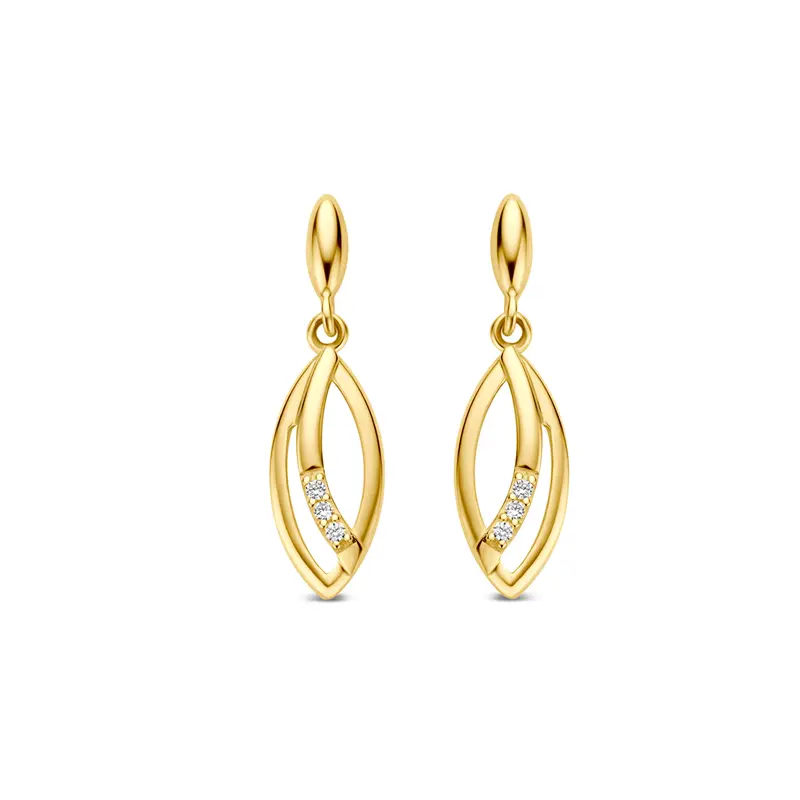 Oorhangers zirkonia 9K geelgoud 18 mm