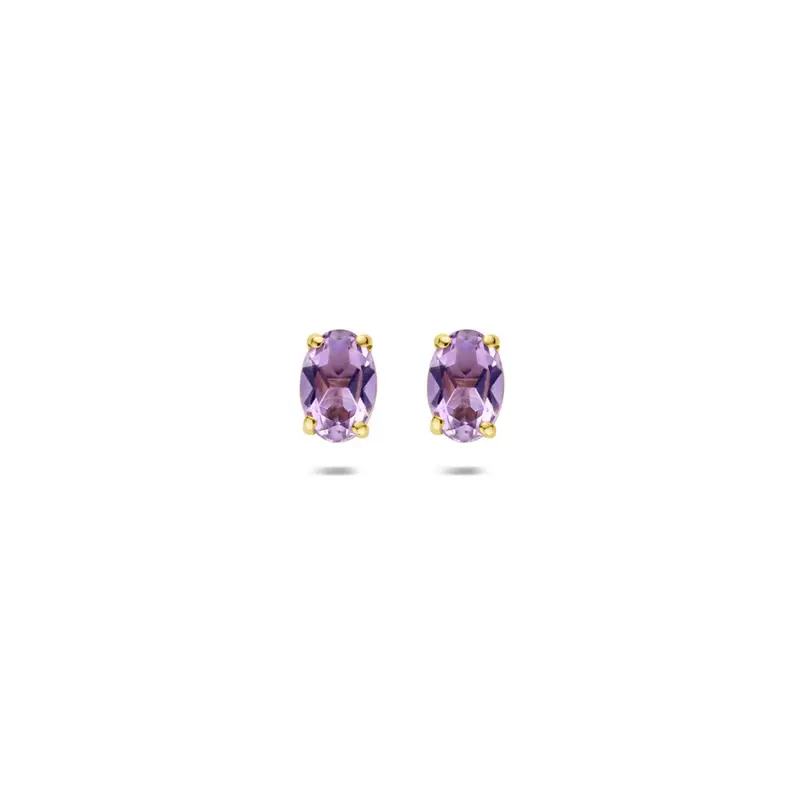 Oorknoppen amethist 9K geelgoud 6 mm