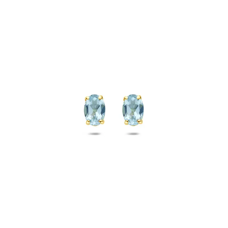 Oorknoppen blauw topaas 9K geelgoud 6 mm