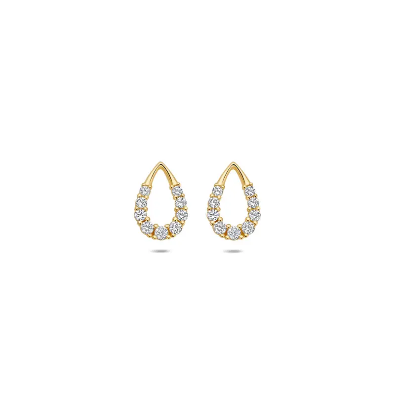 Oorknoppen druppel zirkonia 9K geelgoud 9 mm