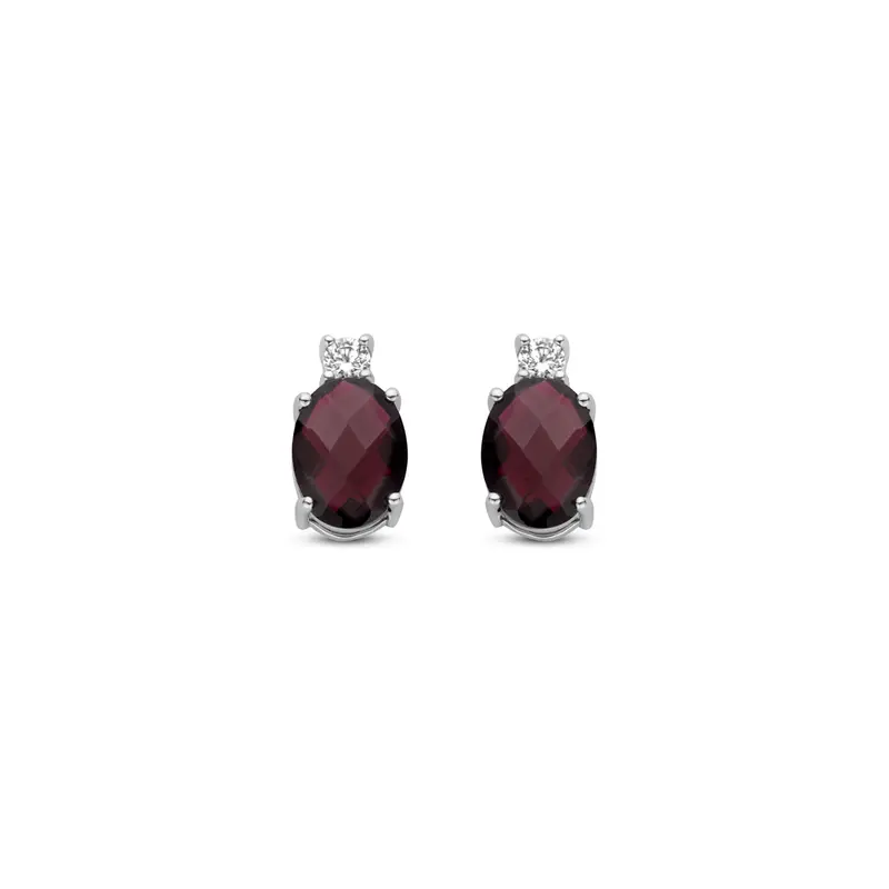 oorknoppen granaat en zirkonia 10,5 mm zilver gerhodineerd