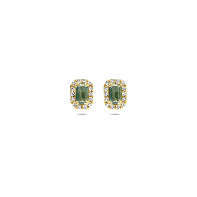 Oorknoppen groen amethist en lab grown diamant 14K geelgoud 0.16ct (2x 0.08ct) f vs 7,5 mm – 4036183