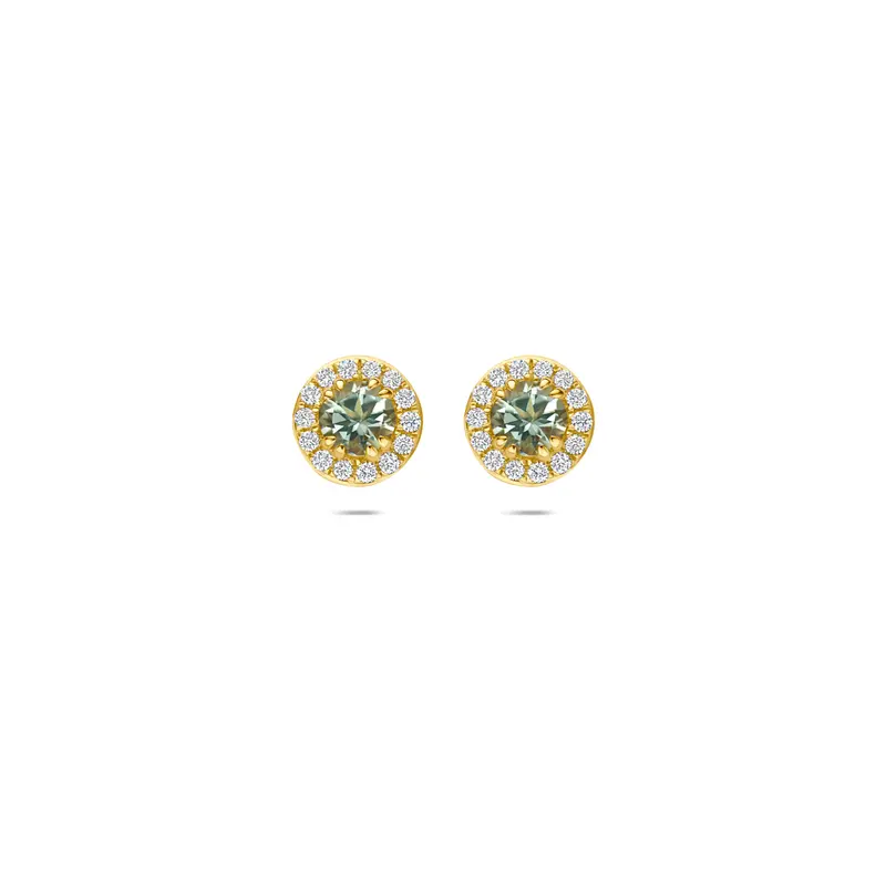 Oorknoppen groen amethist en lab grown diamant 14K geelgoud 0.16ct (2x 0.08ct) f vs 7 mm – 4036201