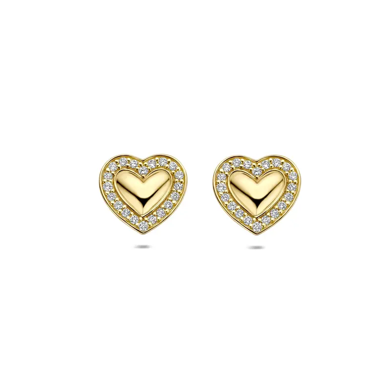 Oorknoppen hart lab grown diamant 0.20ct (2x 0.10ct) f vs 14K geelgoud 9 mm