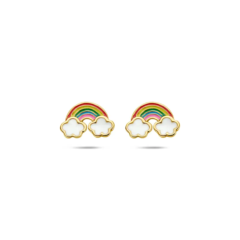 Oorknoppen regenboog emaille 6,5 mm 1 micron zilver verguld